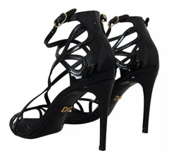 Dolce & Gabbana Black Leather Stiletto Heels Sandals Shoes