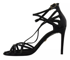 Dolce & Gabbana Black Leather Stiletto Heels Sandals Shoes