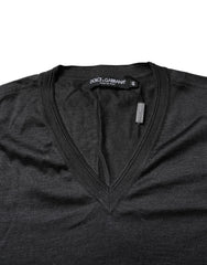 Dolce & Gabbana Dark Gray Silk V-neck Short Sleeves T-shirt