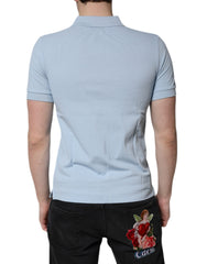 Dolce & Gabbana Sky Blue Cotton Crown Collared Polo T-shirt