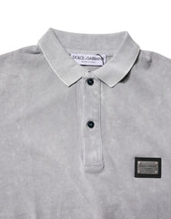 Dolce & Gabbana Gray Logo Plaque Cotton Men Polo Shirt T-shirt