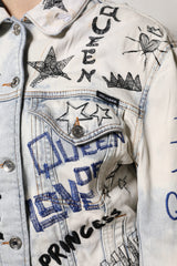 Dolce & Gabbana Light Blue Graffiti Button Down Denim Jacket