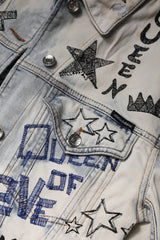 Dolce & Gabbana Light Blue Graffiti Button Down Denim Jacket