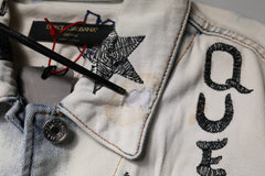 Dolce & Gabbana Light Blue Graffiti Button Down Denim Jacket
