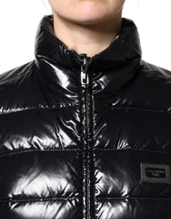 Dolce & Gabbana Black Logo Plaque Full Zip Puffer Jacket