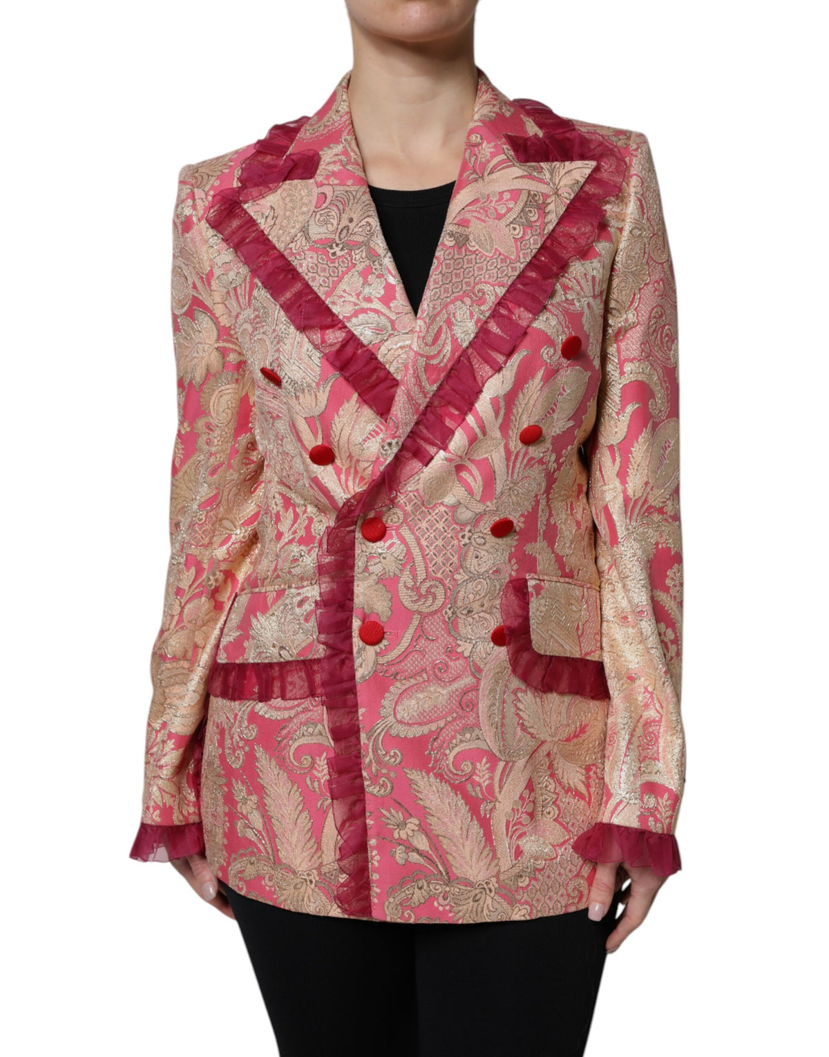 Dolce & Gabbana Pink Gold Jacquard Nylon Coat Blazer Jacket