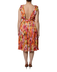 Dolce & Gabbana Multicolor Floral Silk V-neck Chiffon Dress