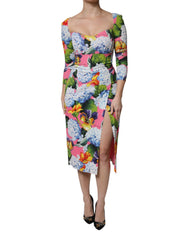Dolce & Gabbana Multicolor Floral Side Slit Midi Dress