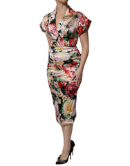 Dolce & Gabbana Multicolor Floral Short Sleeves Sheath Midi Dress