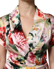 Dolce & Gabbana Multicolor Floral Short Sleeves Sheath Midi Dress
