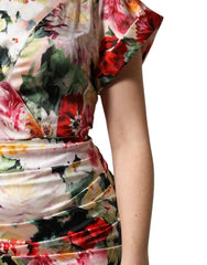 Dolce & Gabbana Multicolor Floral Short Sleeves Sheath Midi Dress