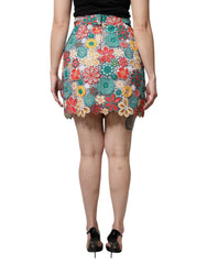 Dolce & Gabbana Multicolor Floral Lace High Waist Mini Skirt
