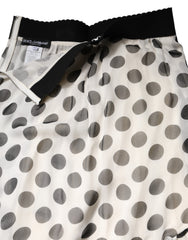 Dolce & Gabbana White Black Polka Dots Knee Length Skirt