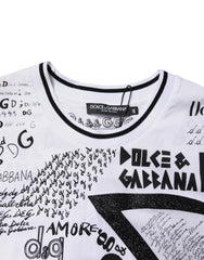 Dolce & Gabbana White Graffiti Print Cotton Crew Neck T-shirt