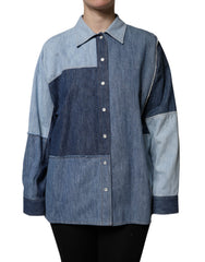 Dolce & Gabbana Blue Cotton Button Up Collared Long Sleeve Top