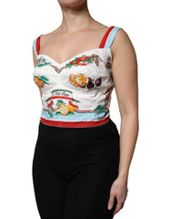 Dolce & Gabbana White Vegetable Print Sweetheart Cropped Top