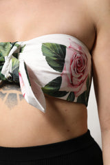 Dolce & Gabbana White Floral Print Cropped Bustier Corset Top