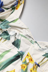 Dolce & Gabbana White Floral Puff Sleeves Crop Blouse Top