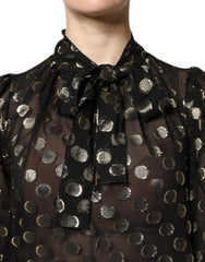Dolce & Gabbana Black Sheer Tied Neck Polka Dots Blouse Top