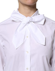 Dolce & Gabbana White Ascot Collar Long Sleeve Blouse Top