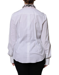 Dolce & Gabbana White Embellished Collared Dress Shirt Top