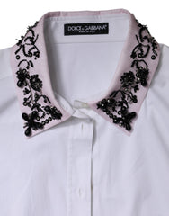 Dolce & Gabbana White Embellished Collared Dress Shirt Top
