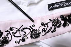 Dolce & Gabbana White Embellished Collared Dress Shirt Top