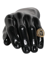 Dolce & Gabbana Gold Tone Engraved Logo Two Color Jewelry Ring