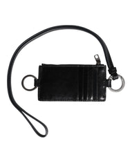 Dolce & Gabbana Black Leather Logo Embossed Lanyard Card Holder Wallet