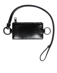 Dolce & Gabbana Black Leather Logo Embossed Lanyard Card Holder Wallet