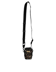 Dolce & Gabbana Multicolor Leopard Jacquard Logo Plaque Neck Strap Bag