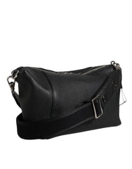 Dolce & Gabbana Black Leather Logo Plaque Shoulder Crossbody Bag