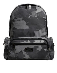 Dolce & Gabbana Gray Cotton Camouflage Logo Plaque Backpack Bag