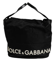 Dolce & Gabbana Black Nylon White Iconic Logo Shoulder Bucket Bag