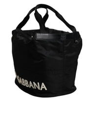 Dolce & Gabbana Black Nylon White Iconic Logo Shoulder Bucket Bag