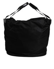 Dolce & Gabbana Black Nylon White Iconic Logo Shoulder Bucket Bag