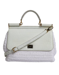 Dolce & Gabbana White Rafia Leather Top Handle Crossbody Bag