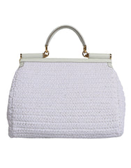Dolce & Gabbana White Rafia Leather Top Handle Crossbody Bag