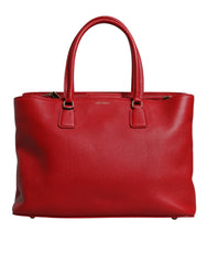 Dolce & Gabbana Red Calfskin Leather Logo Plaque Top Handle Bag