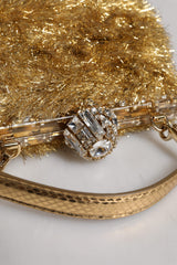 Dolce & Gabbana Gold Vanda Chain Strap Tinsel Crystal Evening Clutch Bag