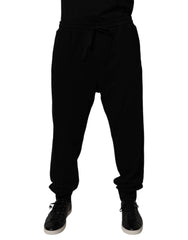 Dolce & Gabbana Black Cotton Crown Logo Jogger Pants