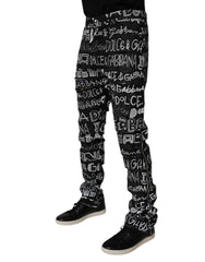 Dolce & Gabbana Black Cotton Logo Print Straight Denim Jeans
