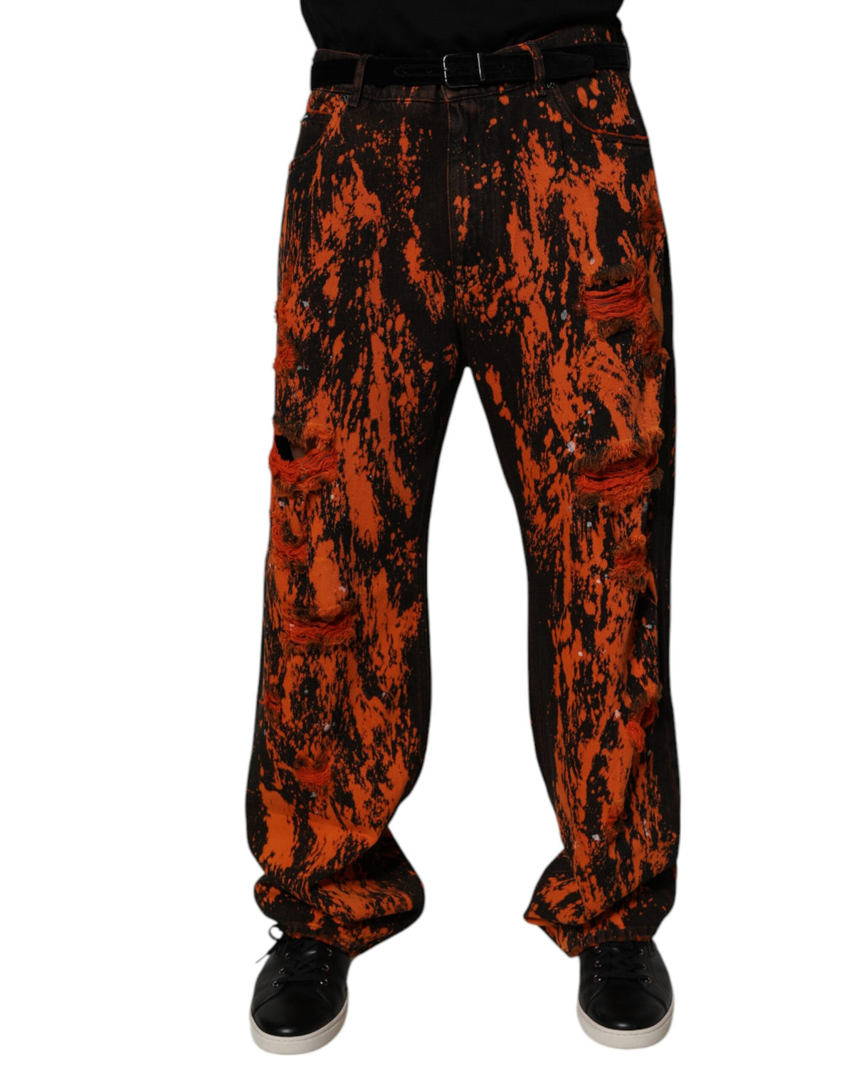 Dolce & Gabbana Black Red Tie Dye Cotton Straight Denim Jeans