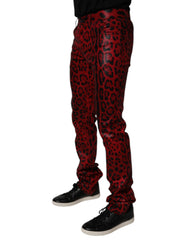 Dolce & Gabbana Red Leopard Cotton Slim Fit Denim Jeans
