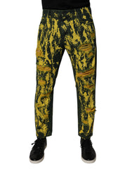 Dolce & Gabbana Black Yellow Tie Dye Tattered Skinny Men Denim Jeans