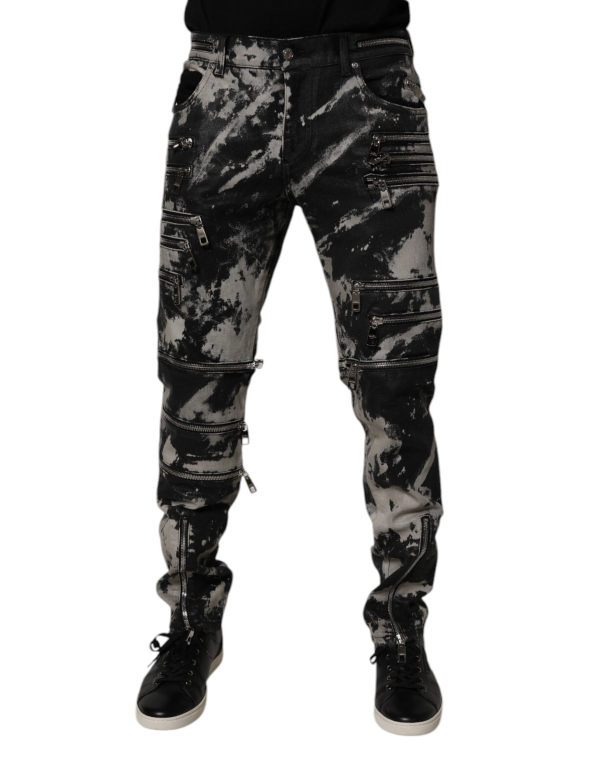 Dolce & Gabbana Black Tie Dye Cotton Skinny Zip Denim Jeans