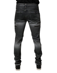 Dolce & Gabbana Dark Gray Tattered Cotton Skinny Denim Jeans