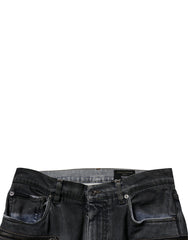 Dolce & Gabbana Dark Gray Tattered Cotton Skinny Denim Jeans