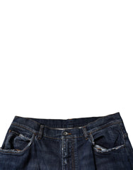 Dolce & Gabbana Dark Blue Tattered Wide Leg Men Denim Jeans
