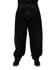Dolce & Gabbana Black Cotton Mid Waist Wide Leg Denim Jeans